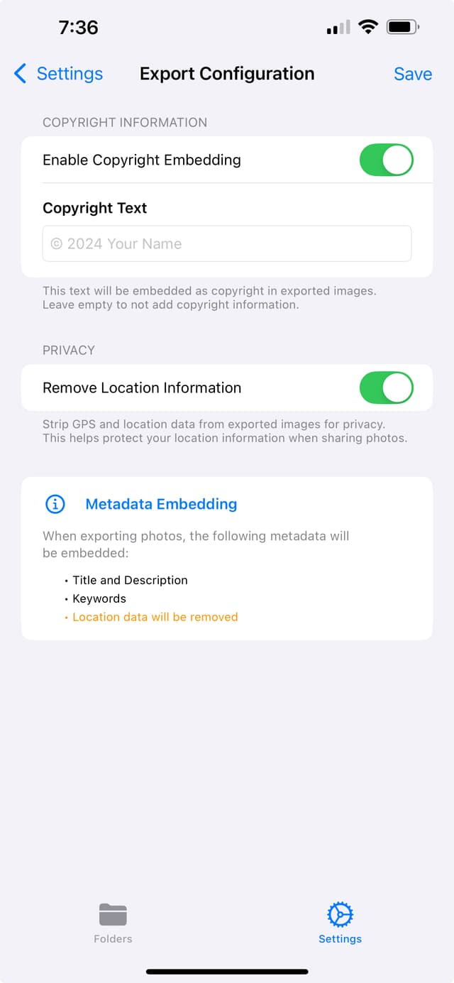 Export Configuration