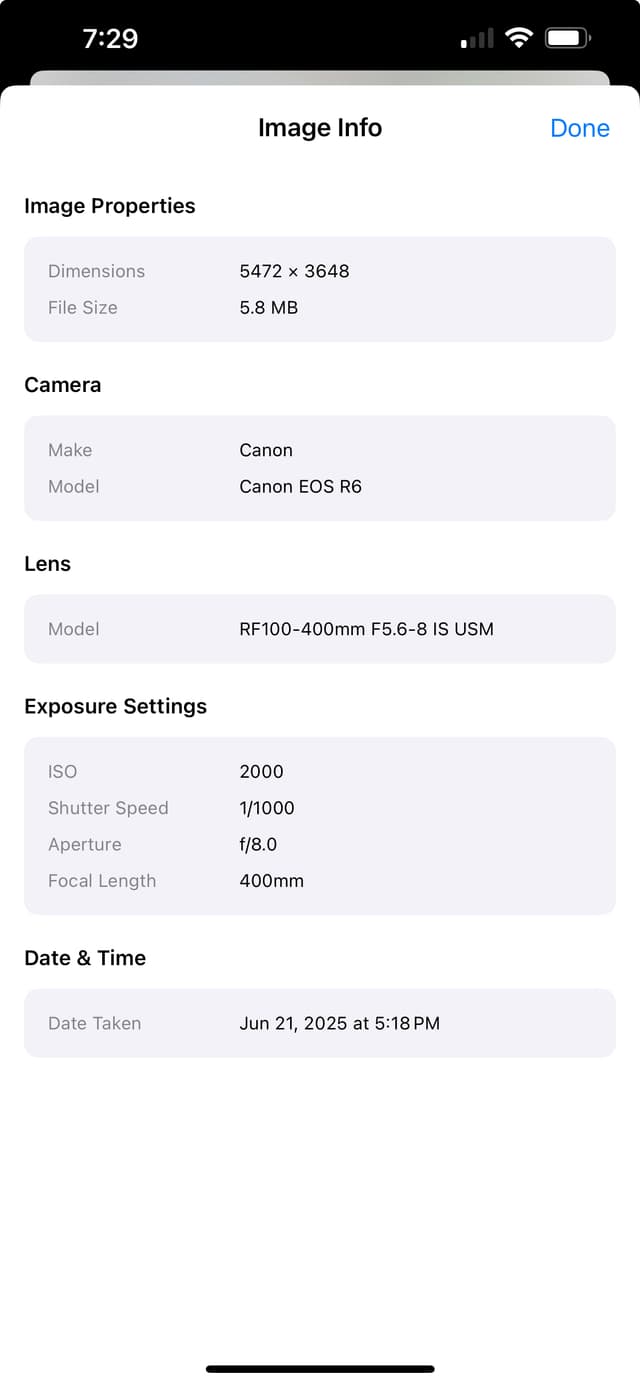 Camera EXIF Details